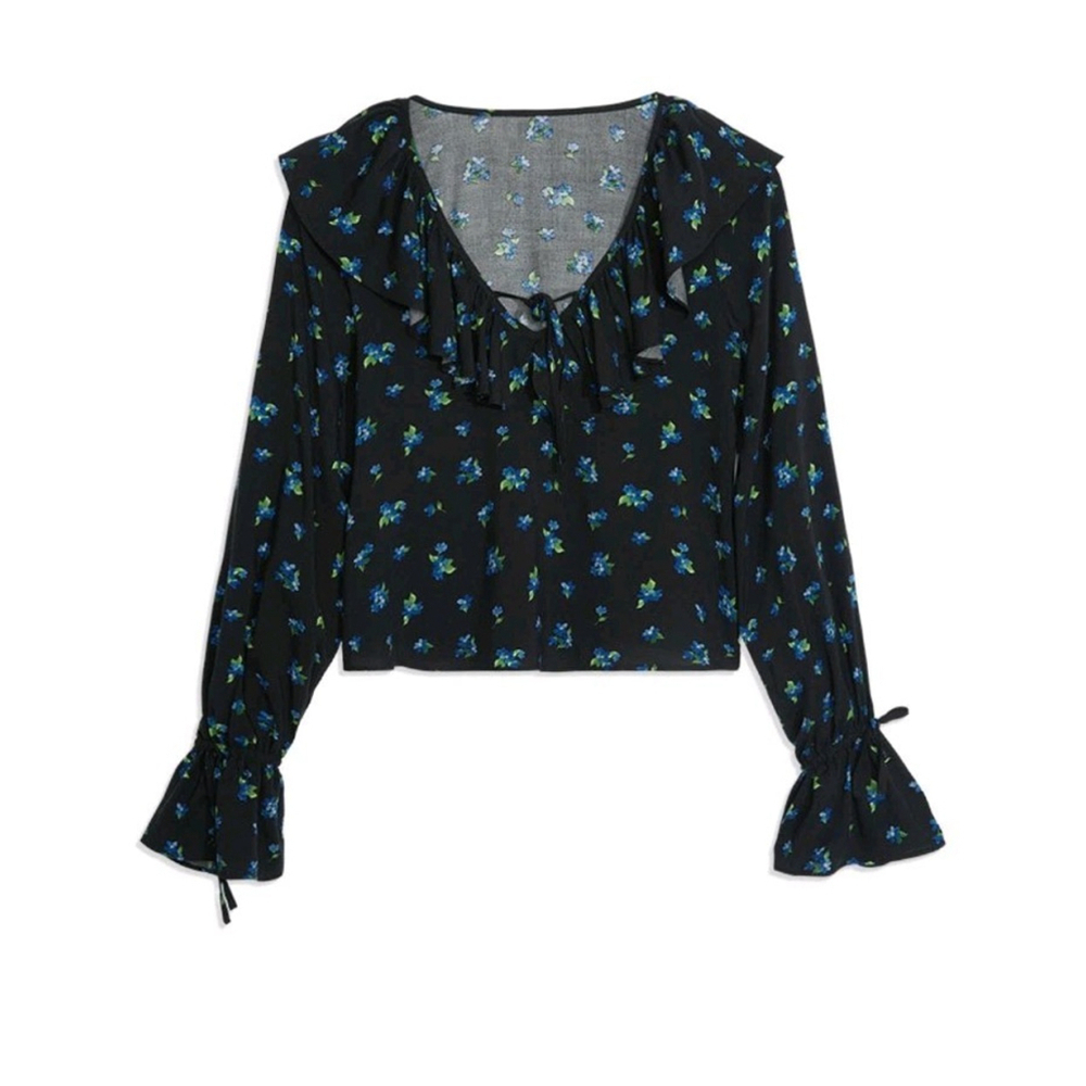WeWoreWhat Floral Long Sleeve Ruffle Blouse Top Small